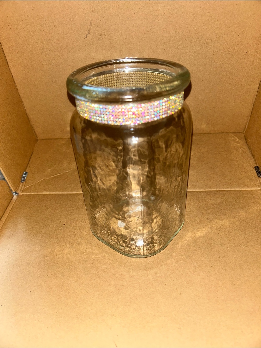 Clear Glass Jar with Iridescent Beaded Rim
